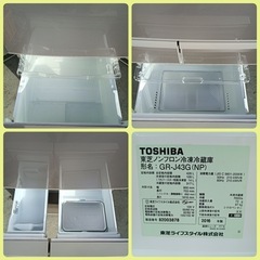 [八6508]  TOSHIBA  2016年製  ノンフロン冷凍冷蔵庫  426L  GR-J43G(NP)  外形寸法  幅600㎜  奥行703㎜  高さ1816㎜の画像