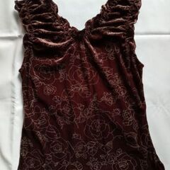 C.D.S BASIC こげ茶 ベロアタンクトップ フリル 薔薇柄 サイズMの画像
