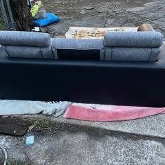 【リサイクルサービス八光】幅203cm　ブラック＆グレー　3人掛けカウチソファ　オットマン付きの画像