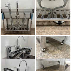 ステンレス　業務用　2層シンク流し台　蛇口付き　厨房　飲食店　W９００ｘD４５０ｘH８００ｍｍの画像