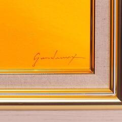 ●『金の太陽の発展黄富士』●がんどうあつし絵画油絵額付黄色開運金運日の出富士山石川県金沢産本金箔二号色純金:96.72%の画像