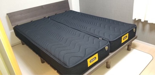 グランツ　グランユニット　クイーンベッド　ベッドフレーム　セミシングル×2マットレス付き　コンセント2個、USB付き