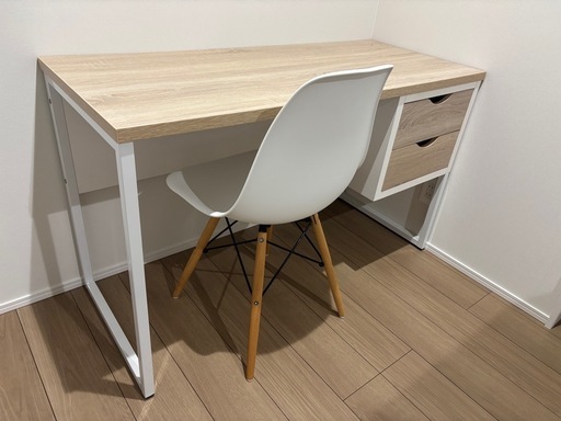 パソコンデスク 引き出し付き スチール脚 木目調 オフィス LOWYA 椅子付き