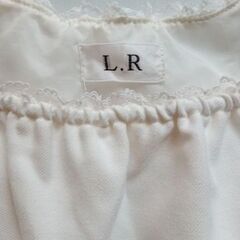 L.R 清楚系 ノースリーブワンピース 白 レース ギャザー 膝丈 9ARの画像