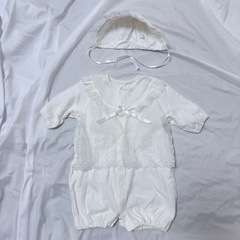 セレモニー3点セット/ホワイトレース付きロンパース/退院着/お宮参り等の画像
