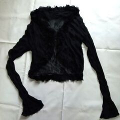 黒 透け感あり シアーカーディガン レース リボン 長袖 皴加工 Mくらいの画像