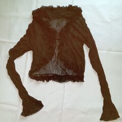 黒 透け感あり シアーカーディガン レース リボン 長袖 皴加工 Mくらいの画像