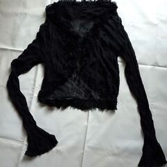 黒 透け感あり シアーカーディガン レース リボン 長袖 皴加工 Mくらいの画像