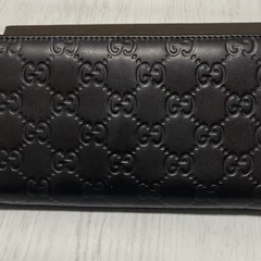 美品　GUCCI シマレザー　ロゴプレート　ダークブラウン長財布の画像