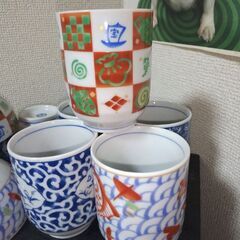 未使用　美濃焼　前畑陶器　縁起商店　茶碗と湯呑みセット 10個入りの画像