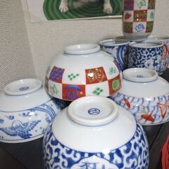 未使用　美濃焼　前畑陶器　縁起商店　茶碗と湯呑みセット 10個入りの画像