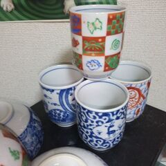 未使用　美濃焼　前畑陶器　縁起商店　茶碗と湯呑みセット 10個入りの画像