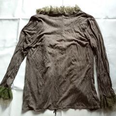 hophips 透け感あり シアーカーディガン オリーブグリーン レース メッシュ リボン 皴加工の画像