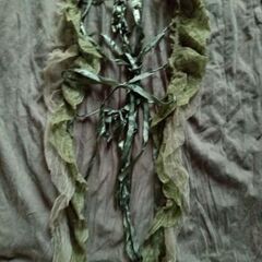 hophips 透け感あり シアーカーディガン オリーブグリーン レース メッシュ リボン 皴加工の画像