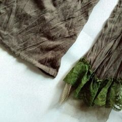 hophips 透け感あり シアーカーディガン オリーブグリーン レース メッシュ リボン 皴加工の画像