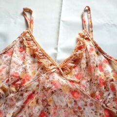DREA my MINX オレンジ系花柄 キャミソール エンパイヤライン フリル レース リボン サイズMの画像
