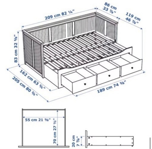 IKEA ヘムネス ベッドフレーム（引き出し×3）, ホワイト,