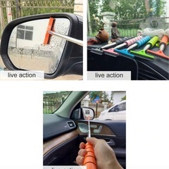 サイドミラー スクイージー 車のフロントガラス掃除用具 拡張可能な長めの棒付き ポータブル設計 雨の日や曇日に役立つ 車両内外のアクセサリー ロータリーワイパー クリーナー 雪かきブラシ21cm〜最大98cmの画像