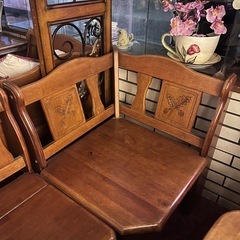 3点セット【昭和レトロ家具✨】どんぐり柄🌲収納付き木製ベンチの画像