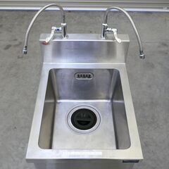 ≪zyt2550ジ≫ マルゼン ステンレス製 業務用1槽シンク 幅45cm 奥行60cm フチの高さ85cm バックガード付 単水栓2口付属 現状品 71024-05の画像