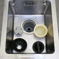 ≪zyt2550ジ≫ マルゼン ステンレス製 業務用1槽シンク 幅45cm 奥行60cm フチの高さ85cm バックガード付 単水栓2口付属 現状品 71024-05の画像