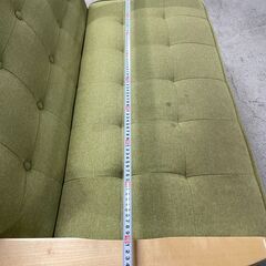 【良品】二人掛けソファー グリーン 天然木フレーム コンパクト 人気 早い者勝ち 引取歓迎 配送OKの画像
