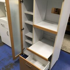 ★リユースのサカイ横浜南店★YM1610  レンジ台 ブラウン／ホワイト W74×D42×H130 クリーニング済みの画像