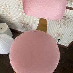 カウンターチェア 脚長 ゴールド　ピンクベルベットの画像