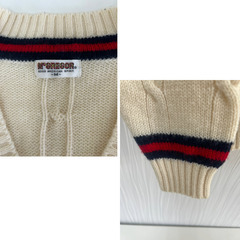 美品 McGREGOR マックレガー チルデンニット Vネックセーター メンズ Mサイズ ホワイト系 ウール100% ケーブル編み 秋冬の画像