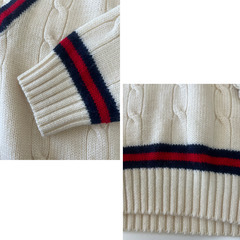 美品 McGREGOR マックレガー チルデンニット Vネックセーター メンズ Mサイズ ホワイト系 ウール100% ケーブル編み 秋冬の画像