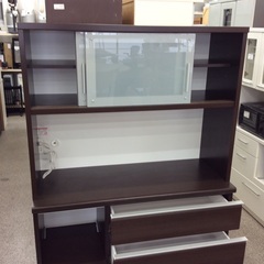 【引き出しソフトクローズ】キッチンボード　松田家具　 ダイニングボード レンジボード 食器棚 カップボード スライド扉　ソフトクローズ仕様  幅117.3cm ：ダークブラウンの画像