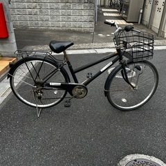 26インチ　黒　自転車　カゴ付き　3段ギア　中古の画像