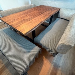 ベルメゾン　日本製 ダイニングテーブルセット　160cm 長椅子　ベンチ3台の画像