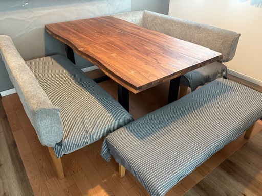 ベルメゾン　日本製 ダイニングテーブルセット　160cm 長椅子　ベンチ3台