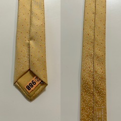 HERMES エルメス ネクタイ レギュラータイ イエロー黄色系 ベージュ ゴールドドット SILK　シルク　絹　100％ 長さ　約154センチ 大剣幅　約9センチ 箱メンズ（men’s）男性用、紳士 ユニセックス男女兼用の画像