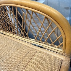 美原店 ラタン製 籐家具 背もたれ付き 収納 ベンチ レトロ の画像