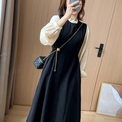 ブラックワンピース　XLサイズ　着用2回　フレンチエレガントデザインの画像