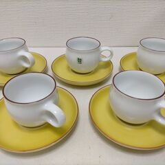 白山陶器 カップ＆ソーサー 5客セット イエロー 食器セット 来客用 ギフトにも最適 保管箱付き 磁器 ホワイト×イエロー 　251113-4Aの画像