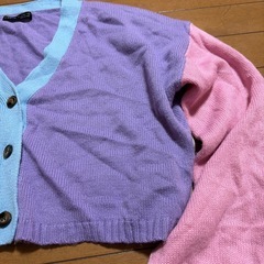 SHEIN マルチカラー クロップドカーディガンLの画像