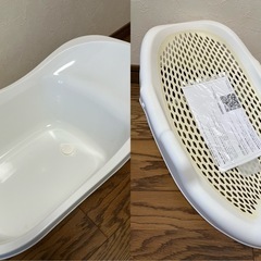 出産準備セット　ベビーバス　エルゴ抱っこ紐　哺乳瓶　ユニクロコンビ肌着　プティマインカバーオール他の画像