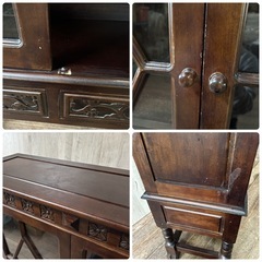 アンティーク ブックシェルフ 書棚 ガラスキャビネット ねじり家具 木製 英国風の画像