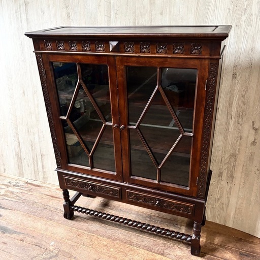 アンティーク ブックシェルフ 書棚 ガラスキャビネット ねじり家具