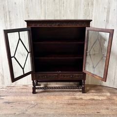 アンティーク ブックシェルフ 書棚 ガラスキャビネット ねじり家具 木製 英国風の画像