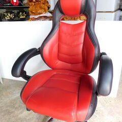 【JM880】YAMAZEN MFR-89 フルリクライニングレーサーチェア ワインレッド/ブラック キャスター付きハイバックチェアの画像