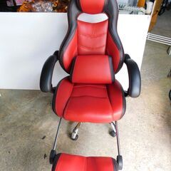 【JM880】YAMAZEN MFR-89 フルリクライニングレーサーチェア ワインレッド/ブラック キャスター付きハイバックチェアの画像