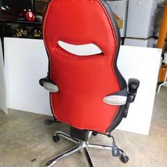 【JM880】YAMAZEN MFR-89 フルリクライニングレーサーチェア ワインレッド/ブラック キャスター付きハイバックチェアの画像