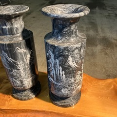 今週限定！大理石 花瓶 壺 山水彫刻 約56cm 14.4kgの画像