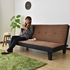 2人掛けソファベッド【ディヴァン／ブラウン色】ソファ 2人掛け ソファベッド リクライニングソファ 訳あり 要組立品 アウトレット品 ※定価19,990円の画像