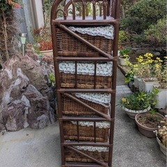 【収納】藤 キャビネット チェスト ラタン 5段 収納棚 かご 引き出し ラック タンス 衣類 小物 収納家具 高さ約120cm 幅約50cm 奥行約35cmの画像