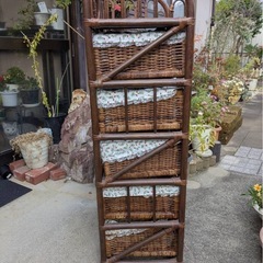 【収納】藤 キャビネット チェスト ラタン 5段 収納棚 かご 引き出し ラック タンス 衣類 小物 収納家具 高さ約120cm 幅約50cm 奥行約35cmの画像
